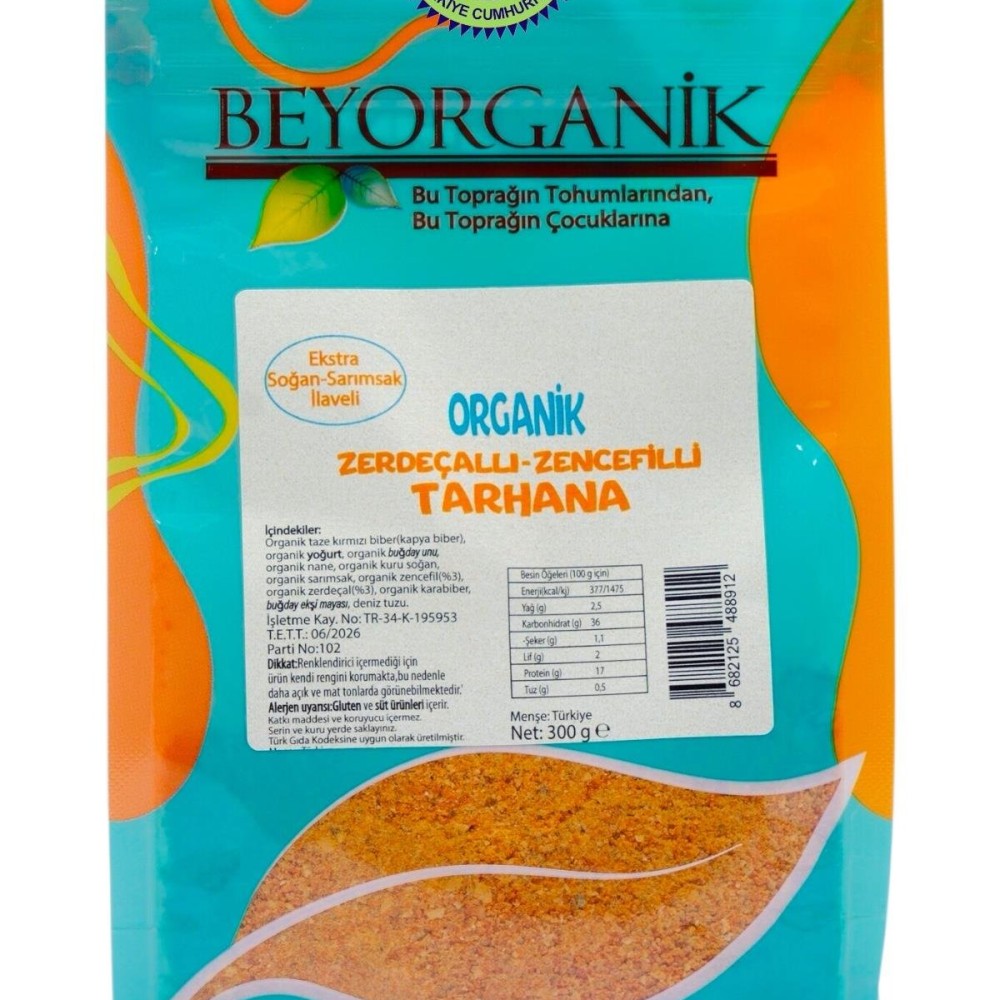 Organik Zencefilli Zerdeçallı Tarhana 300gr – ekstra sarımsaklı, katkısız ve doğal tarhana, bağışıklık dostu geleneksel lezzet