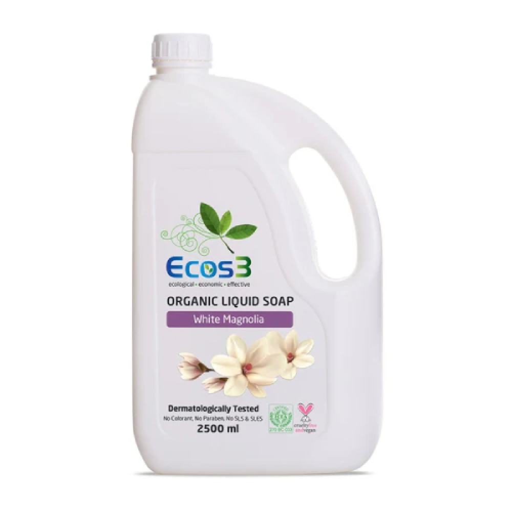 Ecos3 Organik Sıvı Sabun Beyaz Manolya 2.5lt – Doğal, katkısız ve hassas ciltler için güvenli sıvı sabun