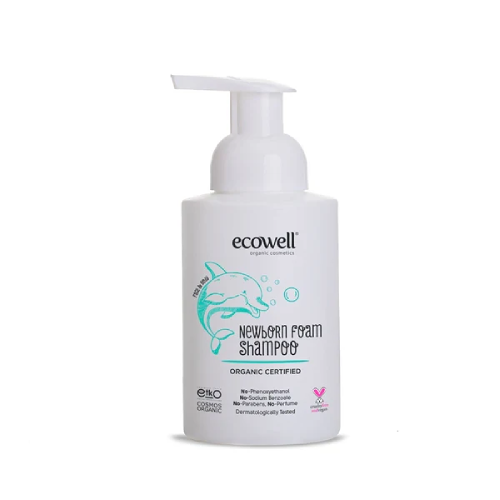 Ecowell Organik Yenidoğan Köpük Şampuan 300 ml doğal katkısız ve yenidoğan bebekler için güvenli temizlik ürünü
