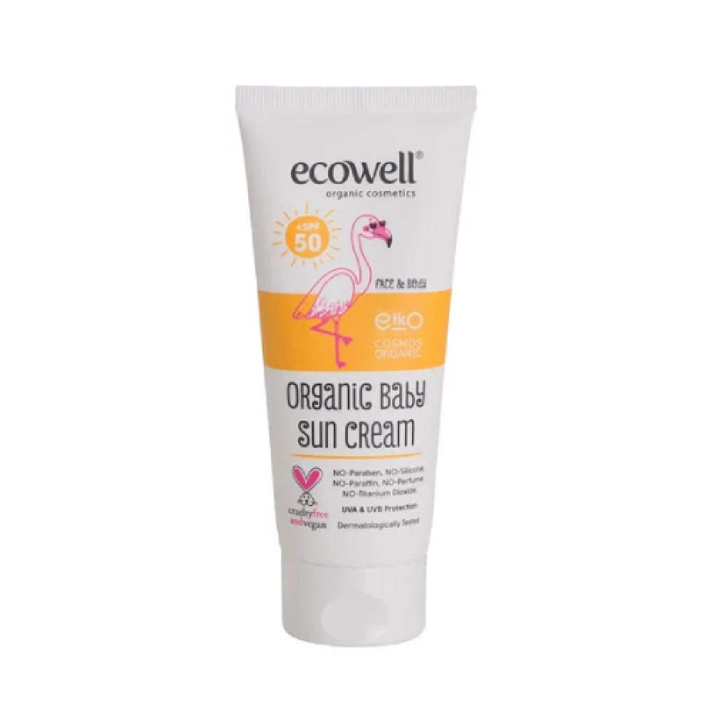 Ecowell Organik Bebek Güneş Kremi – 50 SPF doğal koruma, hassas bebek ciltleri için güvenli güneş kremi