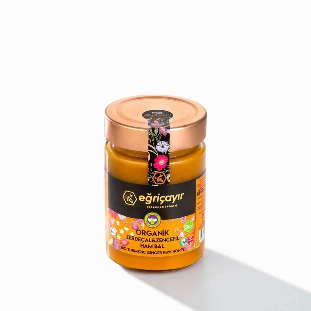 Organik zerdeçal zencefil ve ham bal karışımı 415 gr cam kavanoz, karabiberli doğal macun