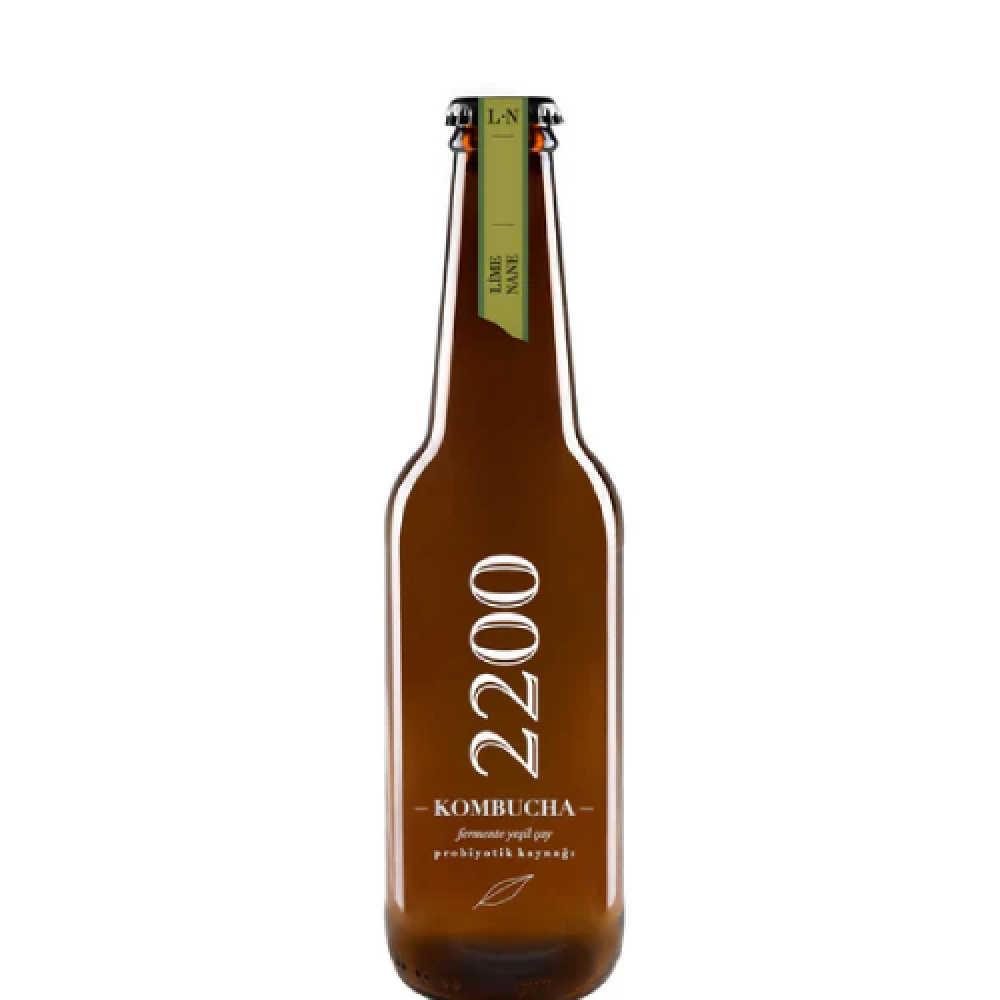 Lime ve nane aromalı 330 ml cam şişe fermente içecek, misket limonu ve naneli doğal içecek
