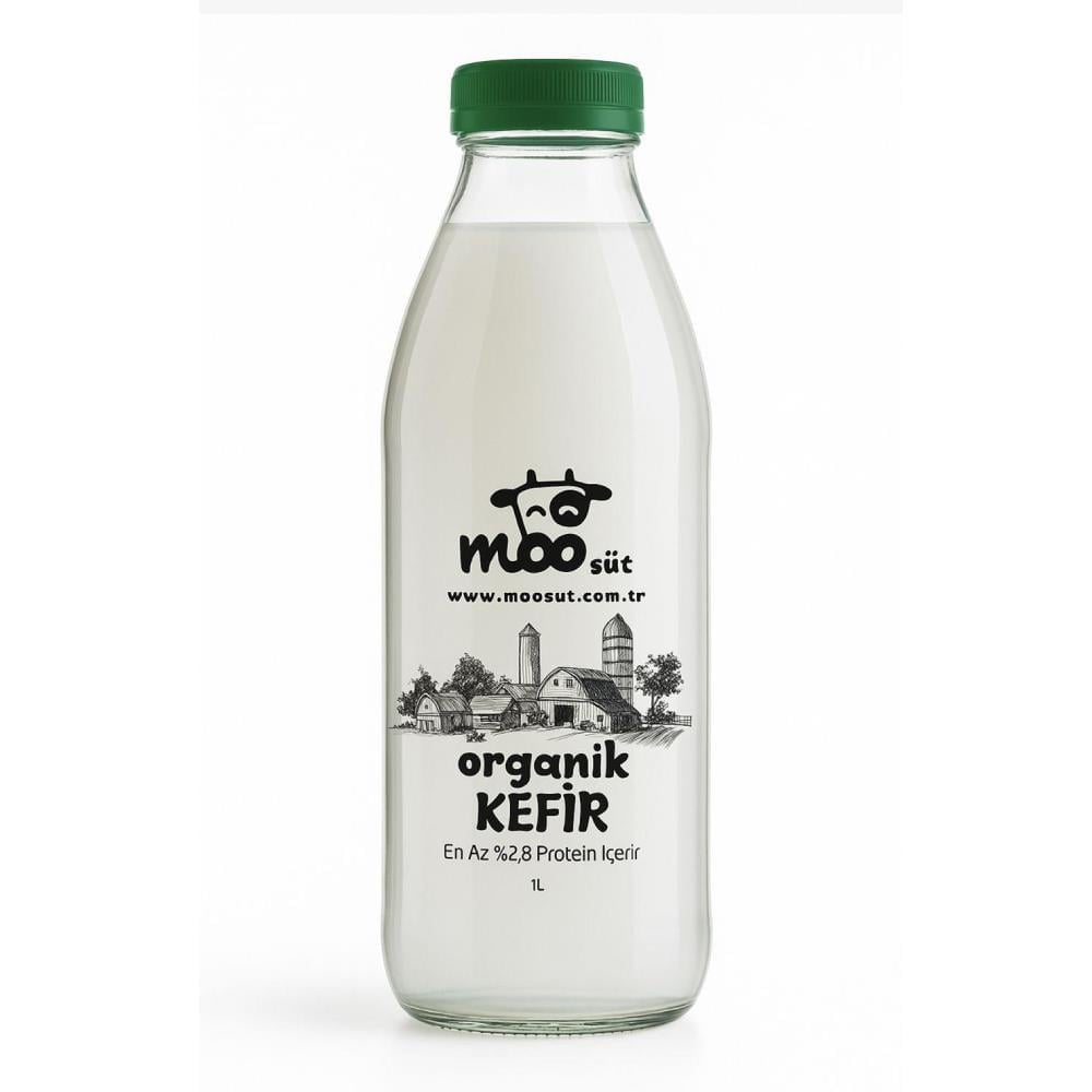 Moo organik sade kefir 1 litre, probiyotik zengini şekersiz doğal kefir