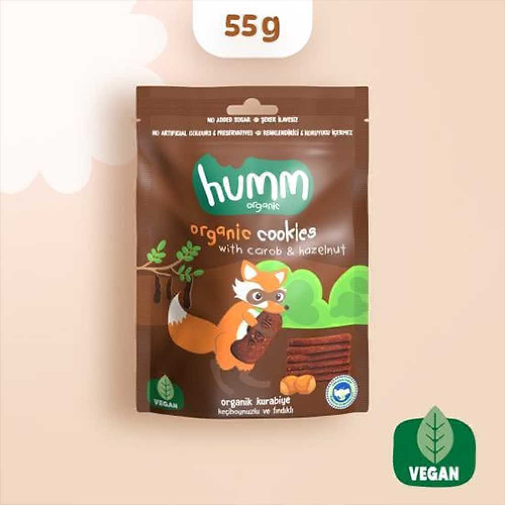 Organik keçiboynuzlu ve fındıklı kurabiye 55 gr paket, vegan glutensiz sağlıklı atıştırmalık