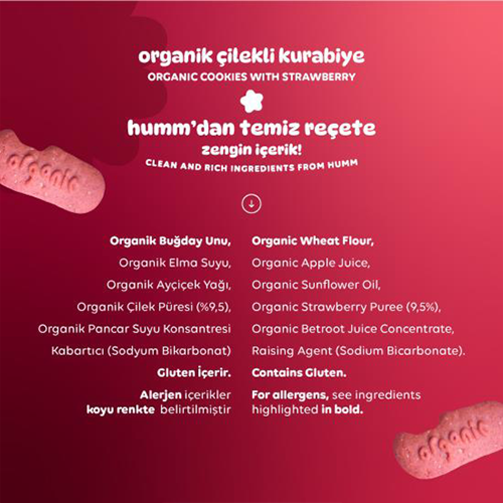 Organik çilekli kurabiye 55 gr paket, vegan glutensiz meyveli kurabiye