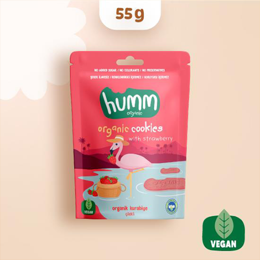 Organik çilekli kurabiye 55 gr paket, vegan glutensiz meyveli kurabiye