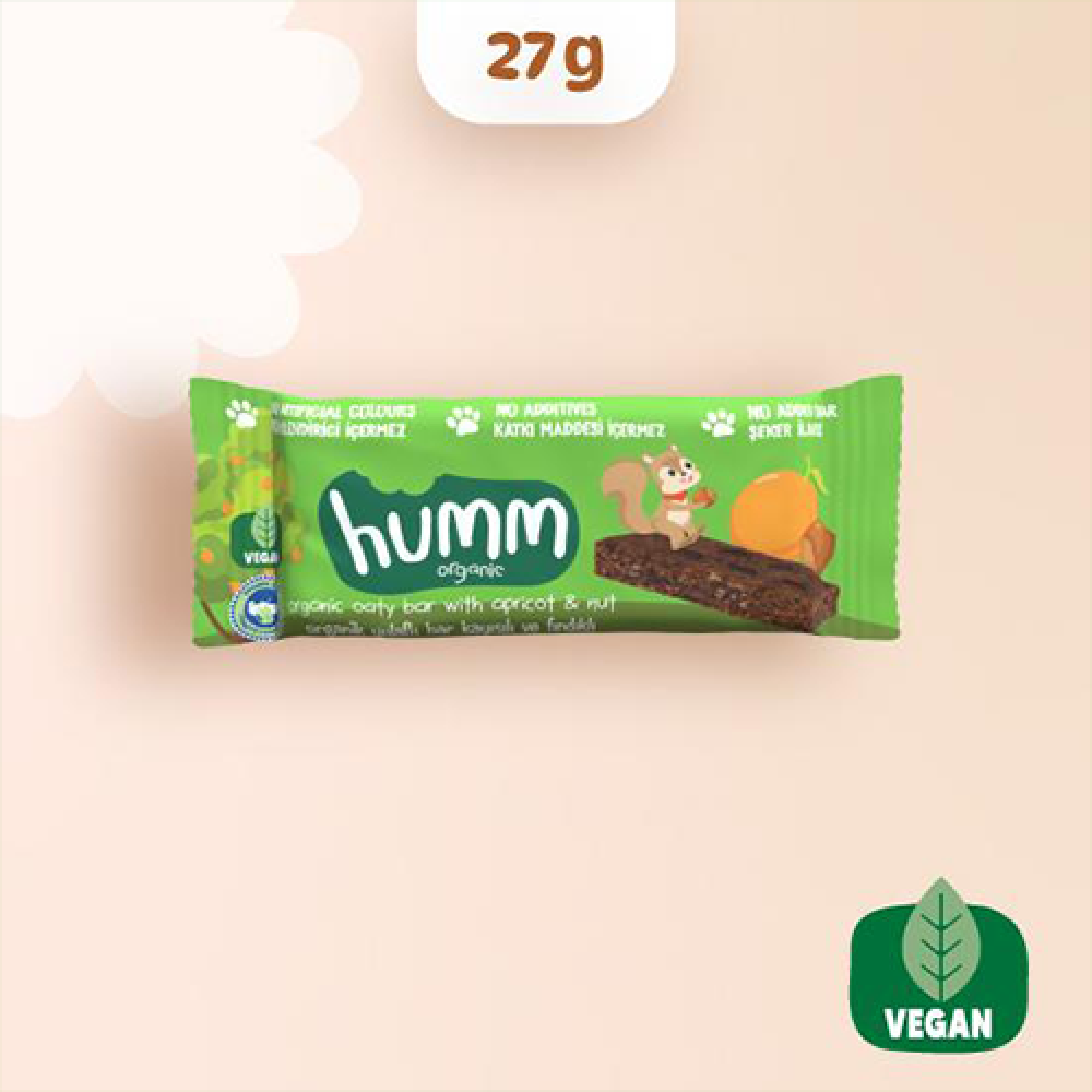 Organik kayısılı ve fındıklı yulaf bar 27 gr, vegan glutensiz ara öğün