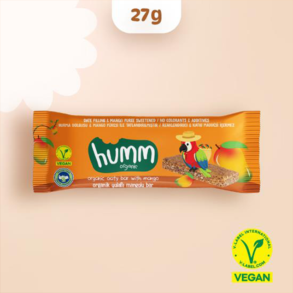 Organik mangolu yulaf bar 27 gr paket, vegan glutensiz meyve barı
