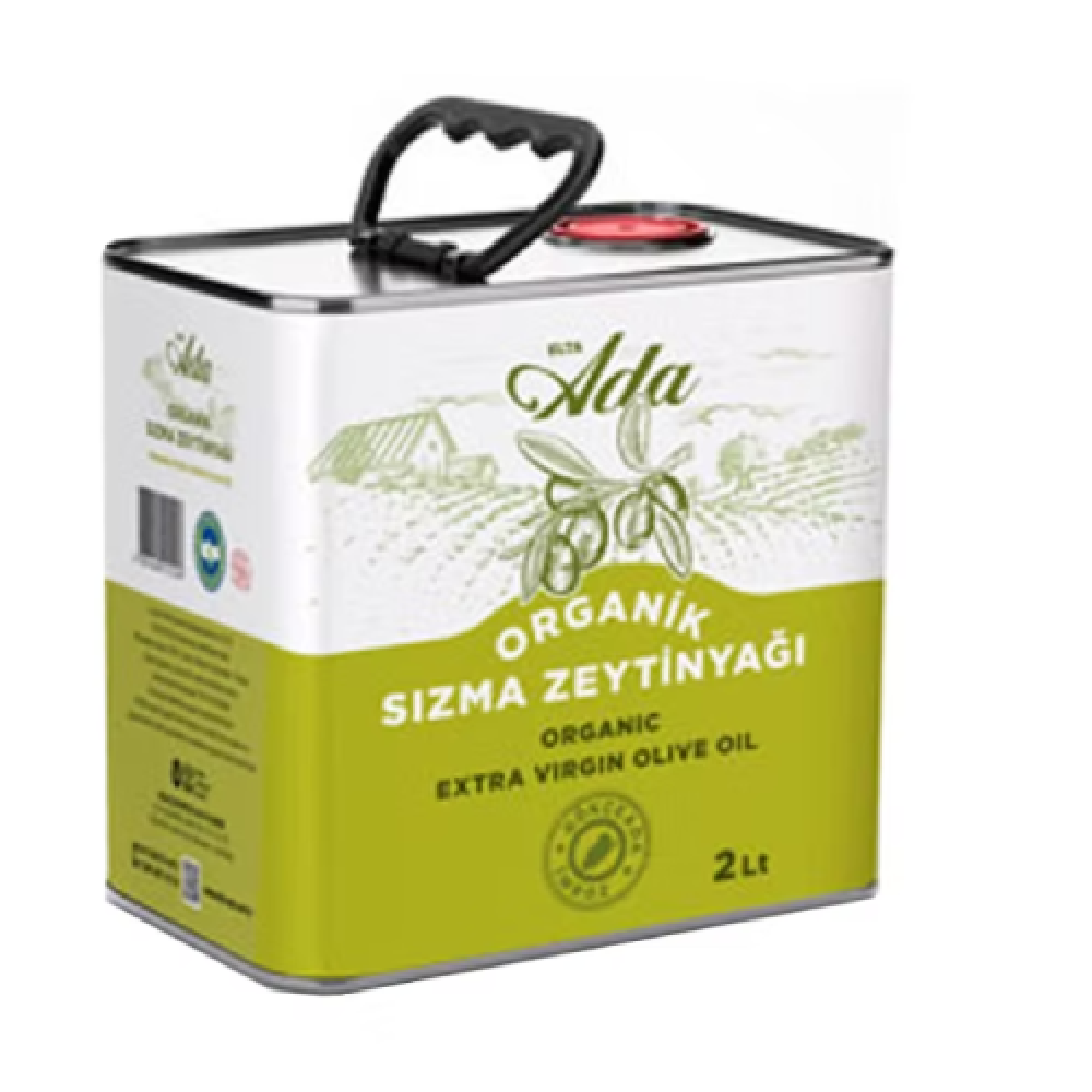 Organik sızma zeytinyağı 2 litre teneke, Elta-Ada Gökçeada Ecocert sertifikalı max asit 0,8