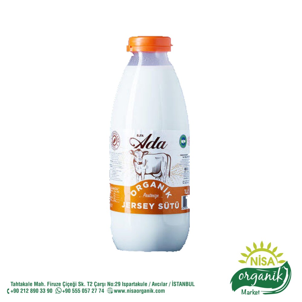 Organik pastörize jersey süt 1 litre cam şişe, Ada Elta 75 derece günlük pastörize