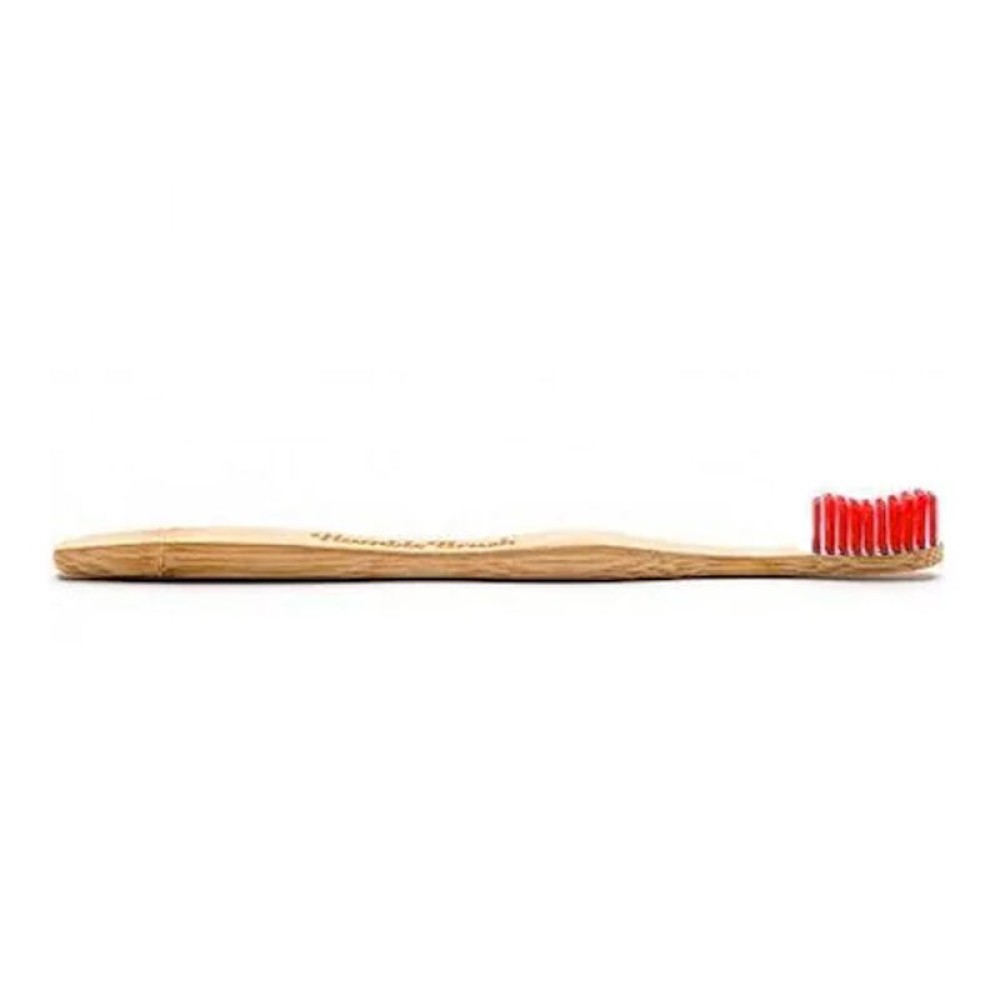 Humble Brush Kırmızı Orta-Sert Yetişkin Diş Fırçası Doğada Çözünür Bambu Saplı