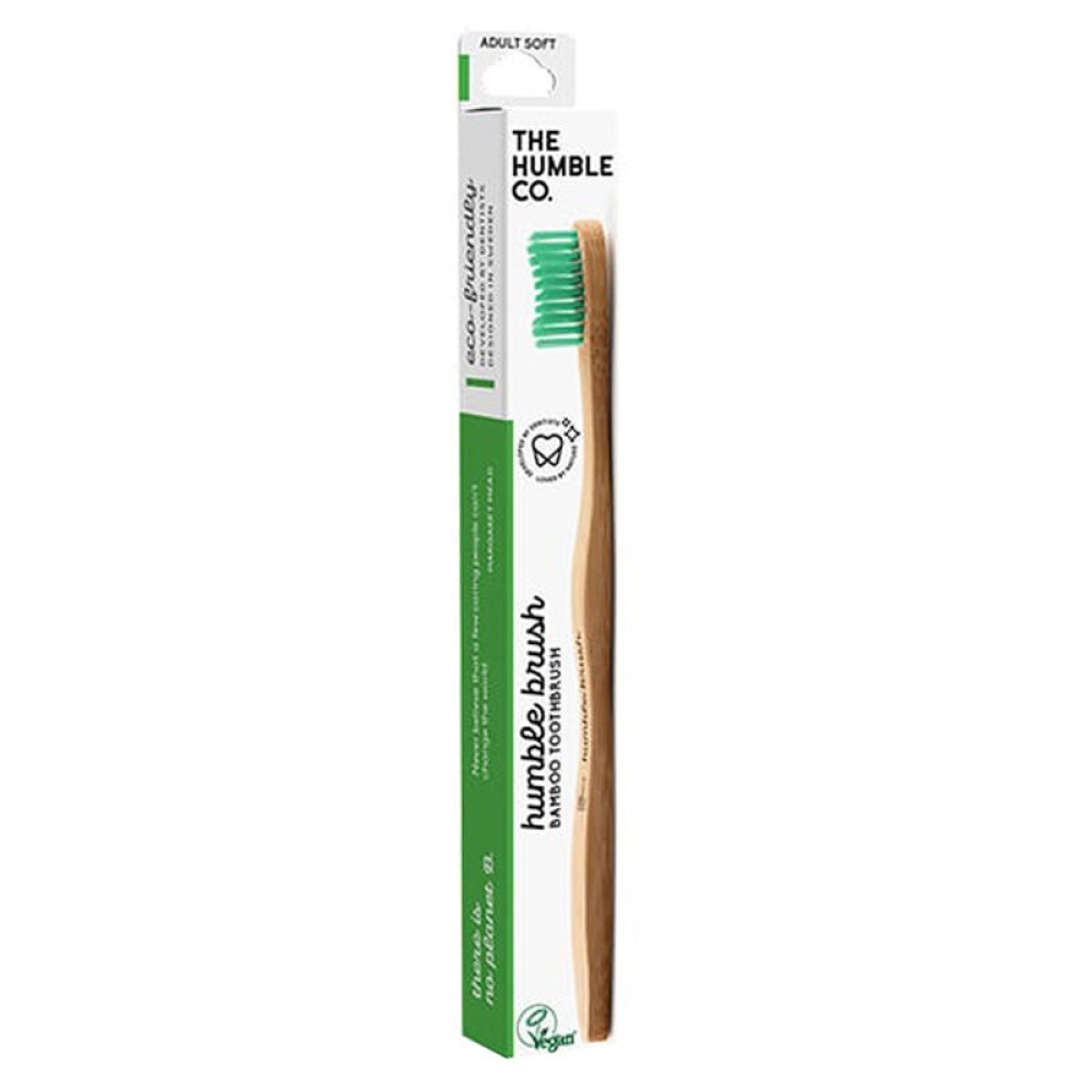 Humble Brush Yeşil Yumuşak Yetişkin Diş Fırçası Doğada Çözünür Bambu Saplı