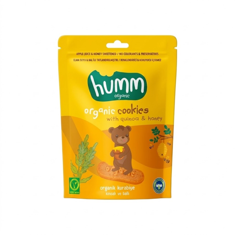 Organik ballı ve kinoali kurabiye 55 gr paket, glutensiz sağlıklı atıştırmalık