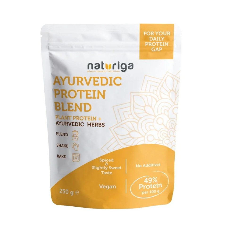 Naturiga ayurvedik protein karışımı 250 gr paket, bitkisel vegan protein tozu ashwagandha zerdeçal karışımı