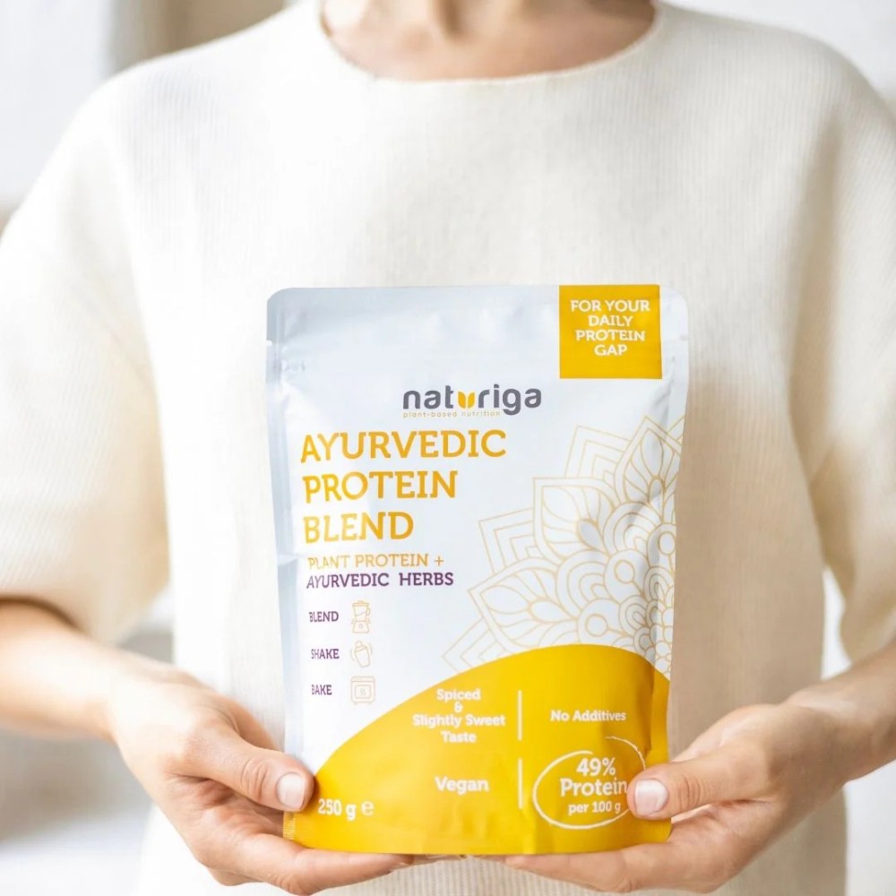 Naturiga ayurvedik protein karışımı 250 gr paket, bitkisel vegan protein tozu ashwagandha zerdeçal karışımı