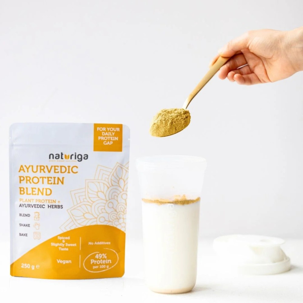 Naturiga ayurvedik protein karışımı 250 gr paket, bitkisel vegan protein tozu ashwagandha zerdeçal karışımı