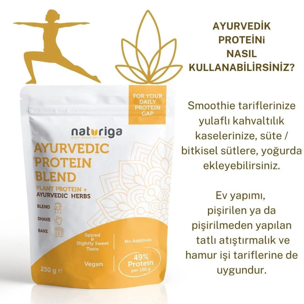 Naturiga ayurvedik protein karışımı 250 gr paket, bitkisel vegan protein tozu ashwagandha zerdeçal karışımı