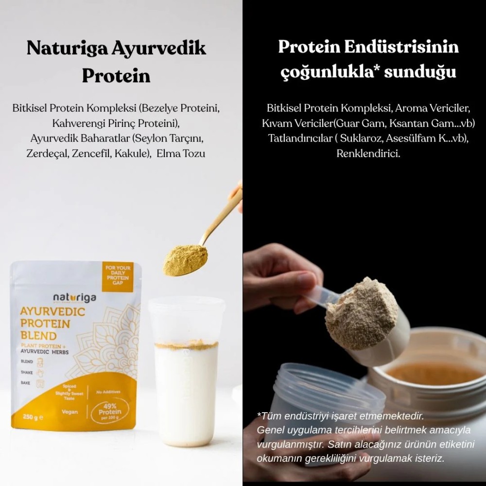 Naturiga ayurvedik protein karışımı 250 gr paket, bitkisel vegan protein tozu ashwagandha zerdeçal karışımı