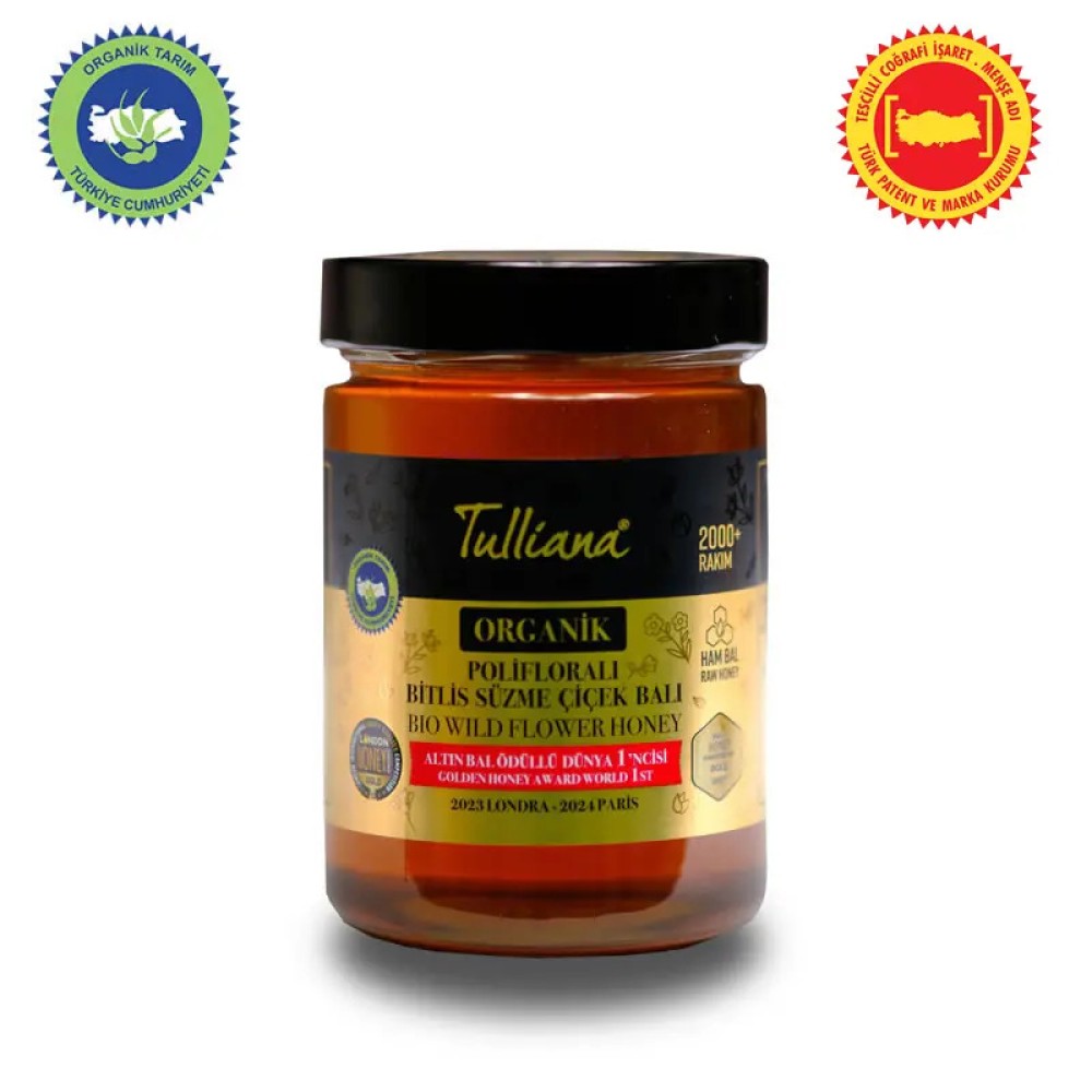 Tulliana Bitlis Organik Polifloralı Ham Süzme Çiçek Balı 850 Gr Cam Kavanoz