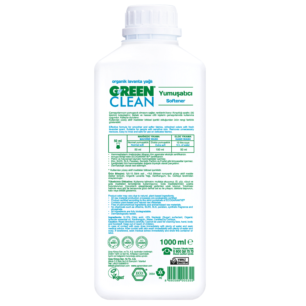 U Green Clean 1000 ML Bitkisel Kaynaklı Çamaşır Yumuşatıcısı