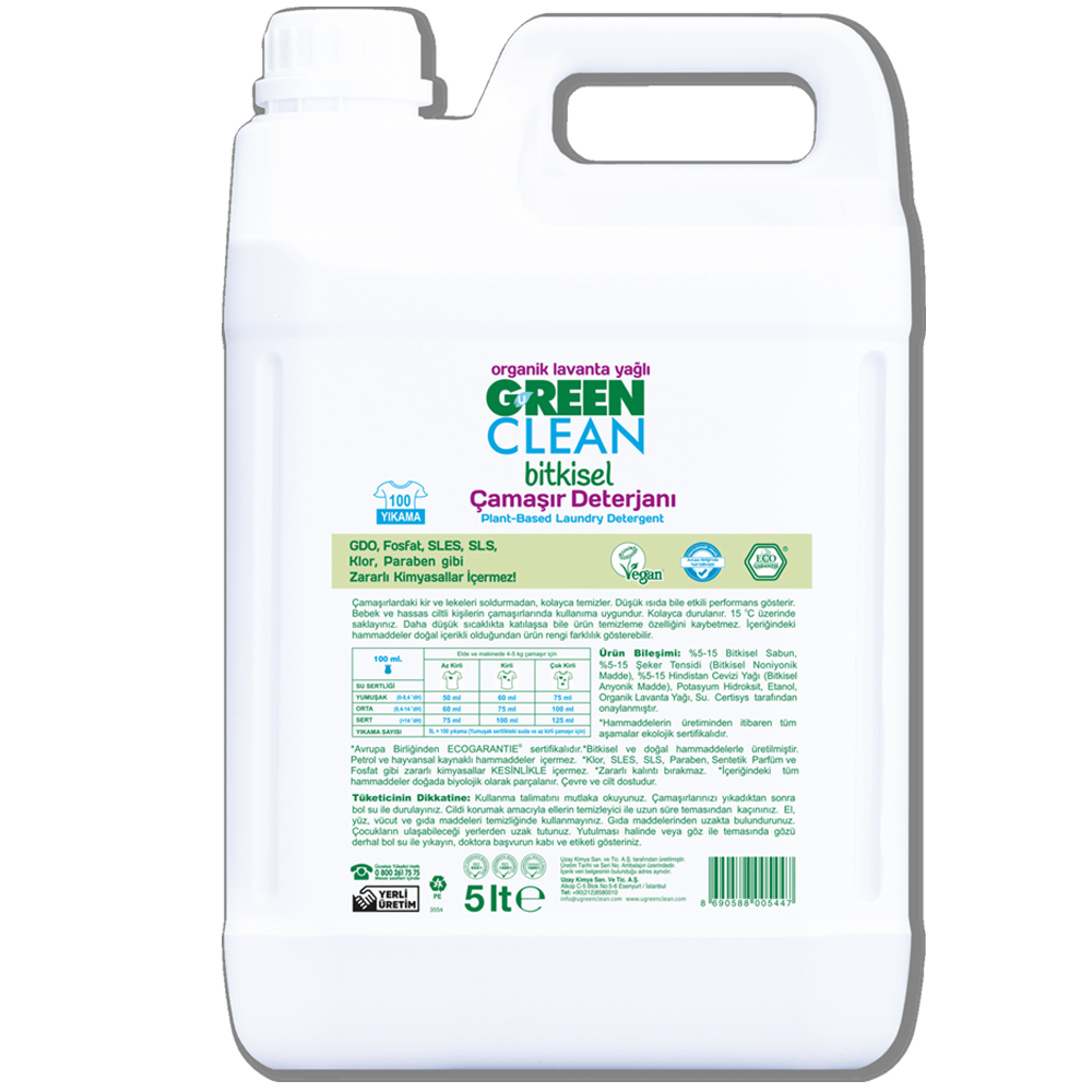 U Green Clean 5 Litre Organik Lavanta Yağlı Bitkisel Çamaşır Deterjanı Bidonu