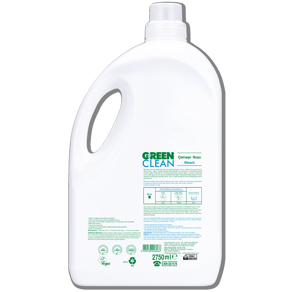 U Green Clean 2750 ML Bitkisel ve Doğal Çamaşır Suyu Şişesi
