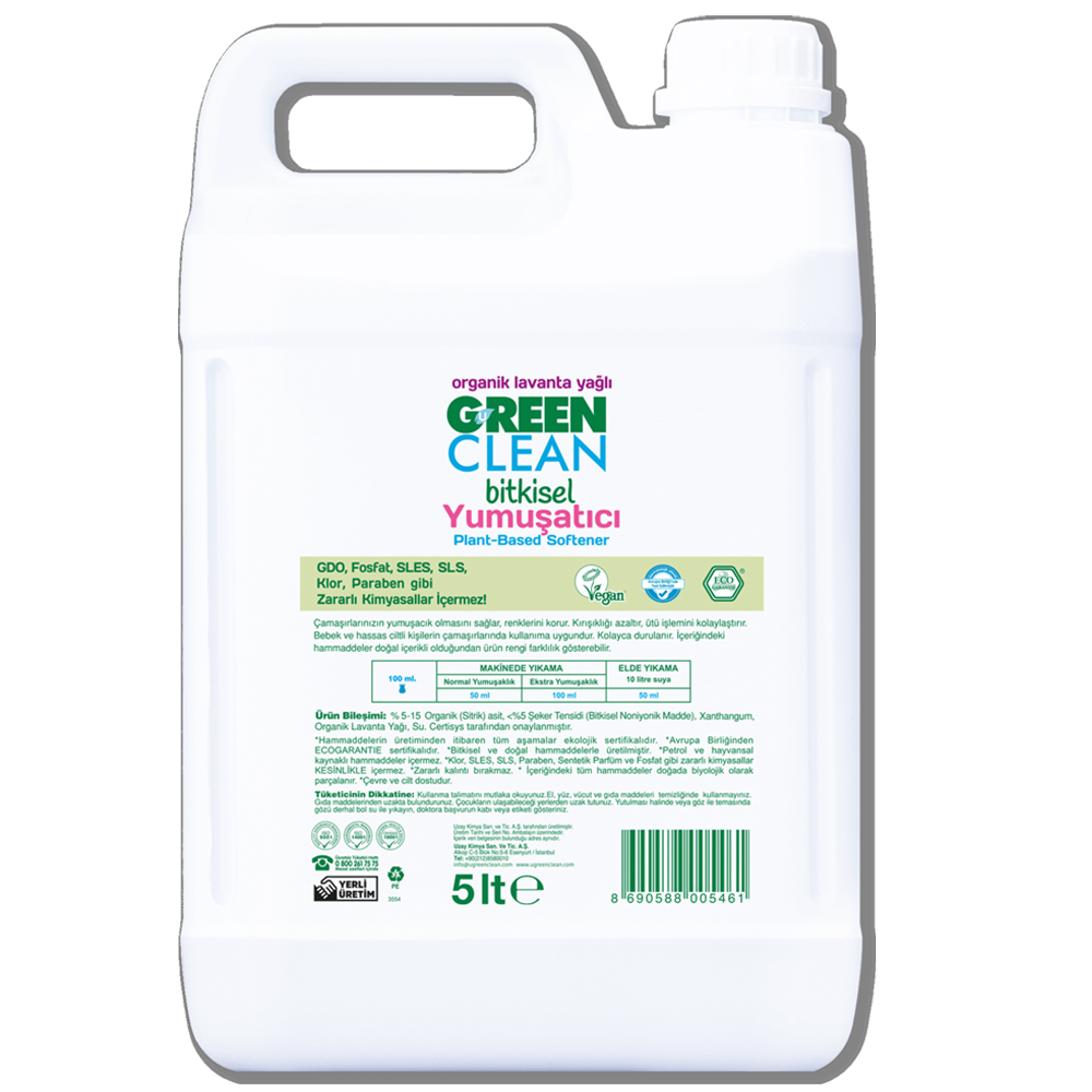 U Green Clean 5 Litre Organik Lavanta Yağlı Bitkisel Yumuşatıcı Bidonu