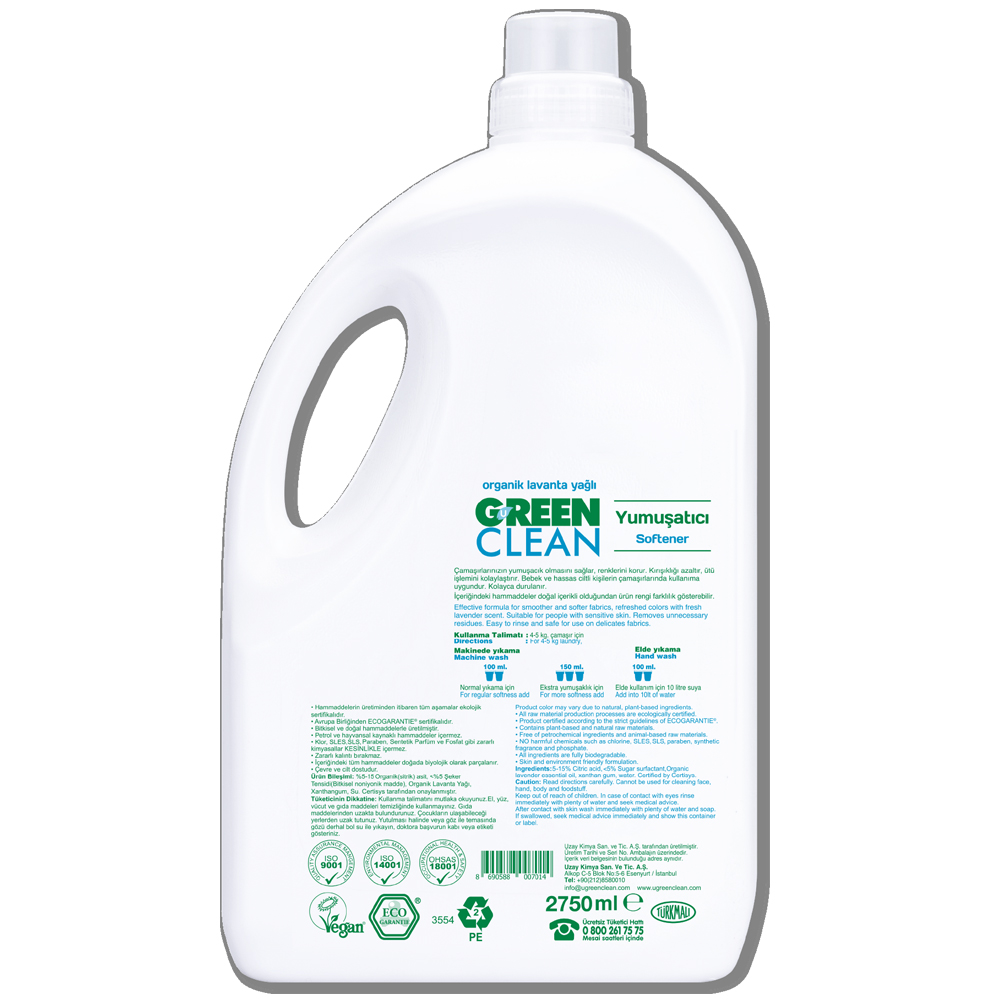 U Green Clean 2750 ML Organik Lavanta Yağlı Bitkisel Yumuşatıcı Şişesi