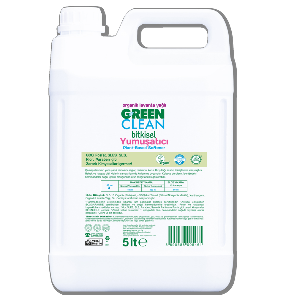 U Green Clean 5 Litre Organik Lavanta Yağlı Bitkisel Yumuşatıcı Bidonu