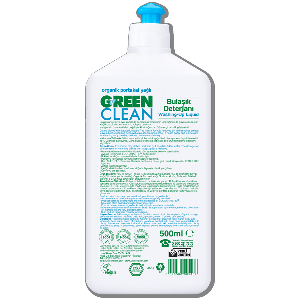 U Green Clean 500 ML Sensitive Bitkisel Elde Bulaşık Deterjanı