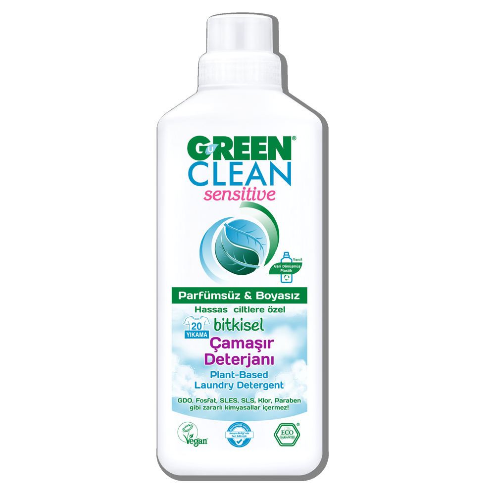 U Green Clean 1 Litre Sensitive Bitkisel Sıvı Çamaşır Deterjanı Şişesi