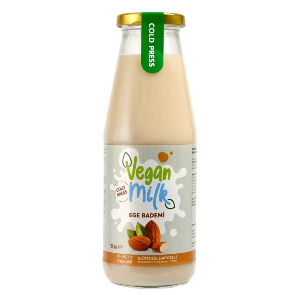 Vegan Milk 700 ML Ege Badem Sütü Cam Şişe - Soğuk Sıkım Bitkisel Süt