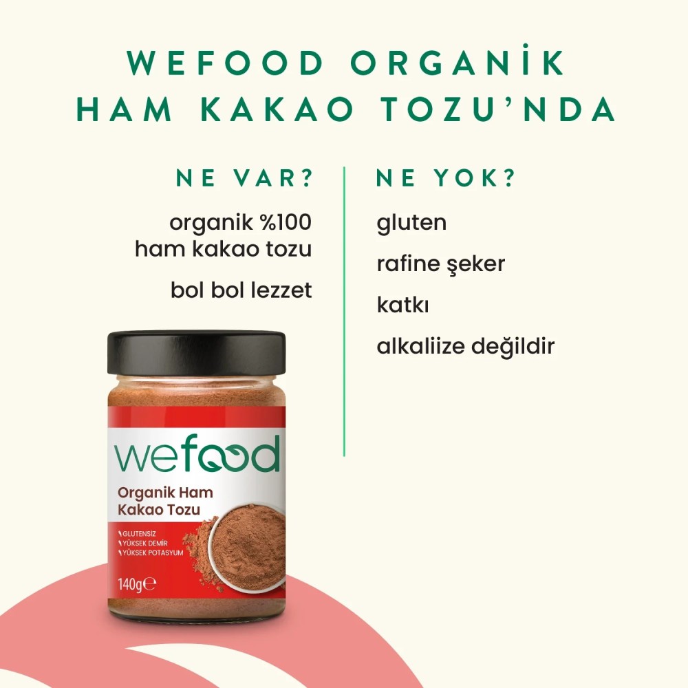 Wefood Organik Ham Kakao Tozu 140 gr – Peru kökenli, sertifikalı, katkısız