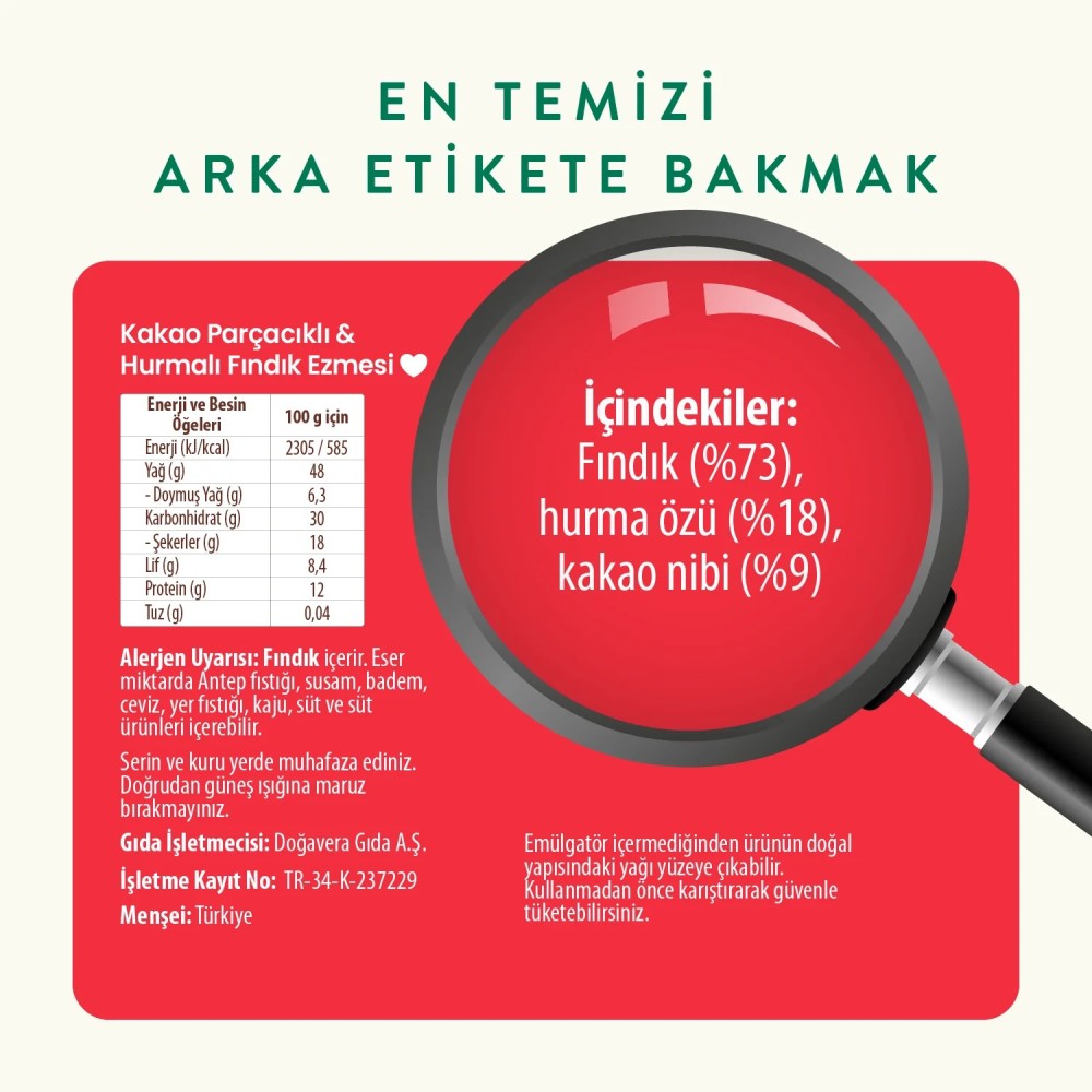 Nisa Organik Wefood Kakao Parçacıklı Hurmalı Fındık Ezmesi 200gr Kavanoz