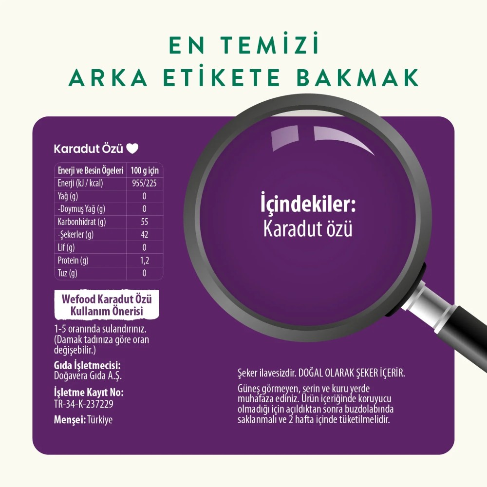 Nisa Organik Wefood Karadut Özü 335gr Soğuk Sıkım Cam Şişe