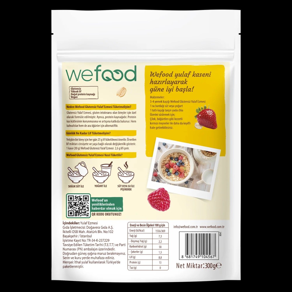 Nisa Organik Wefood Glutensiz Yulaf Ezmesi 300gr Şekersiz ve Katkısız Paket