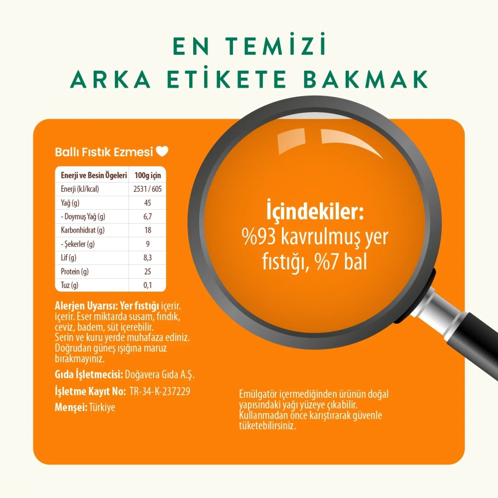 Wefood 300 GR Şekersiz Ham Ballı Fıstık Ezmesi Kavanozu