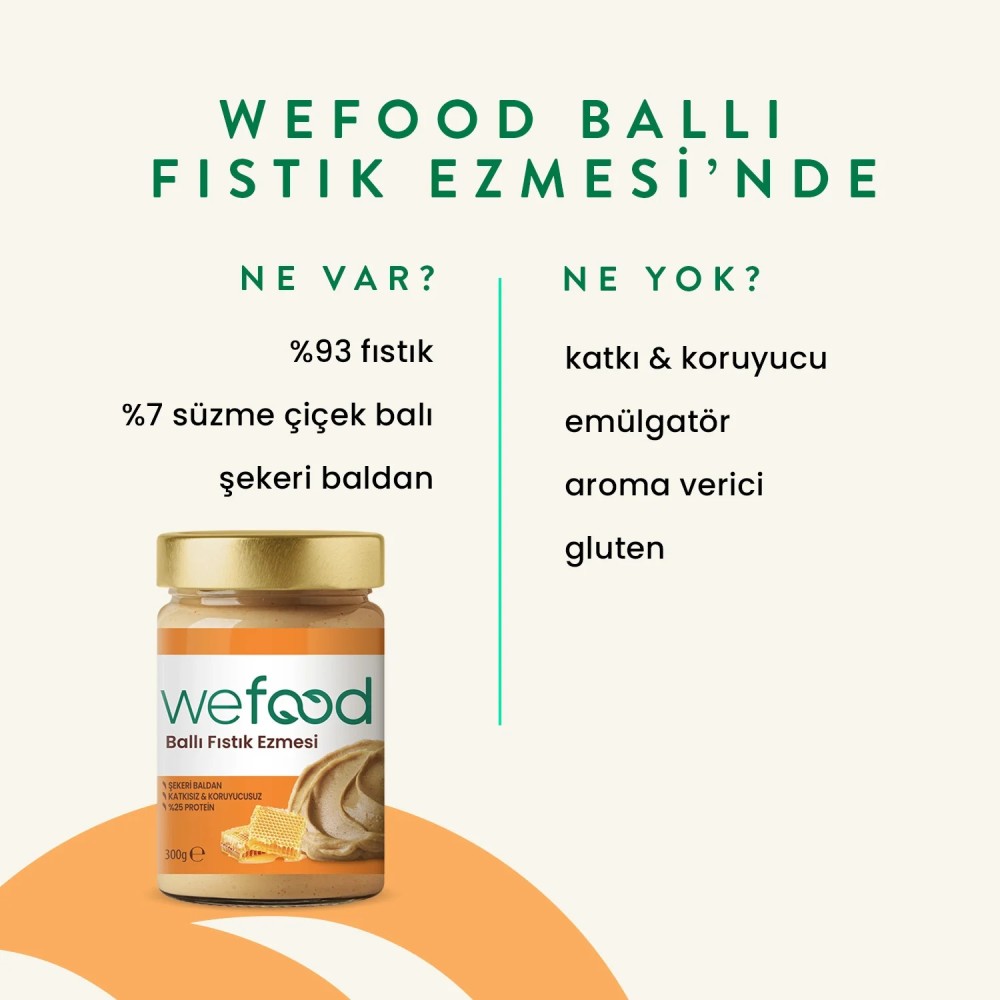 Wefood 300 GR Şekersiz Ham Ballı Fıstık Ezmesi Kavanozu