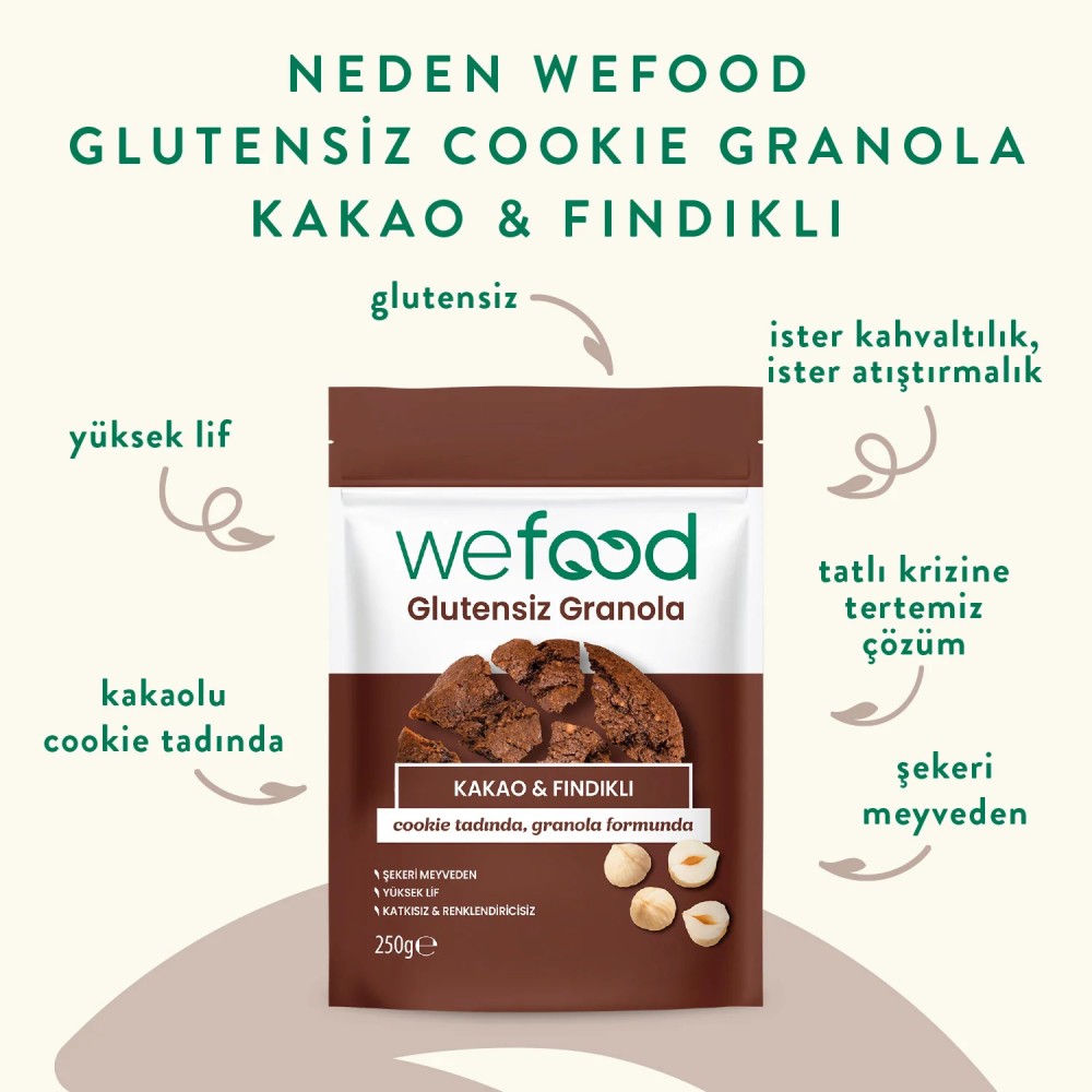 Nisa Organik Wefood Glutensiz Granola Kakao ve Fındıklı 250gr Paket