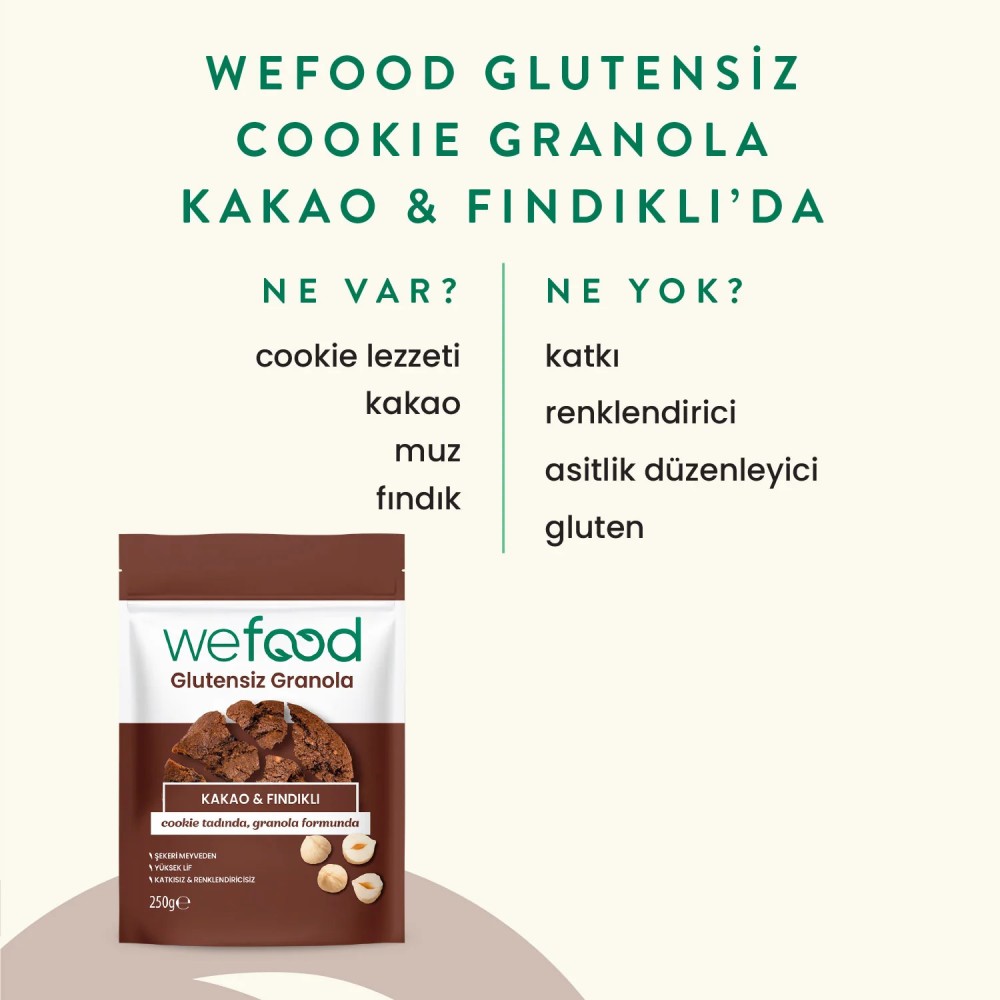 Nisa Organik Wefood Glutensiz Granola Kakao ve Fındıklı 250gr Paket