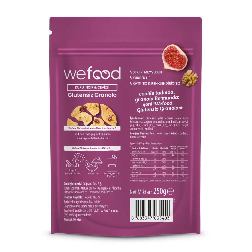Nisa Organik Wefood Glutensiz Granola Kuru İncir ve Cevizli 250gr Paket