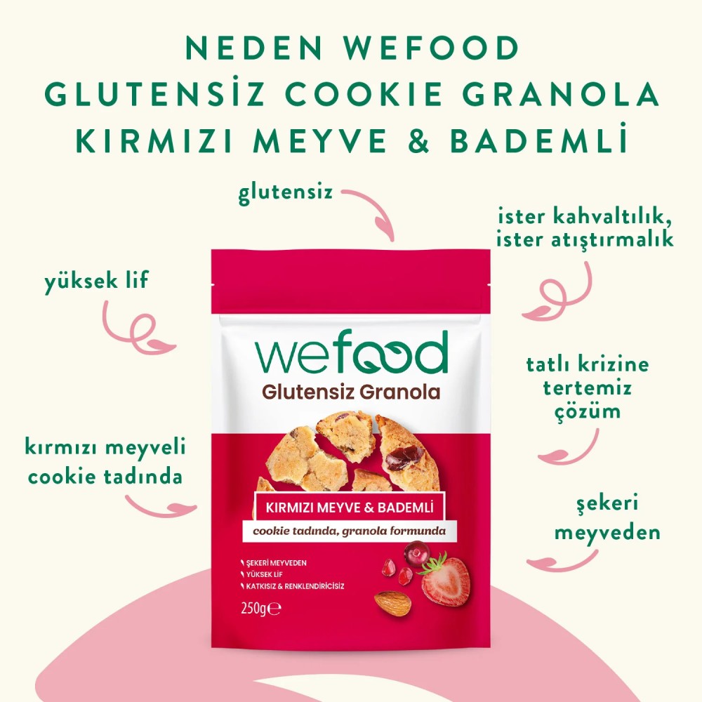 Nisa Organik Wefood Glutensiz Granola Kırmızı Meyve ve Bademli 250gr Paket