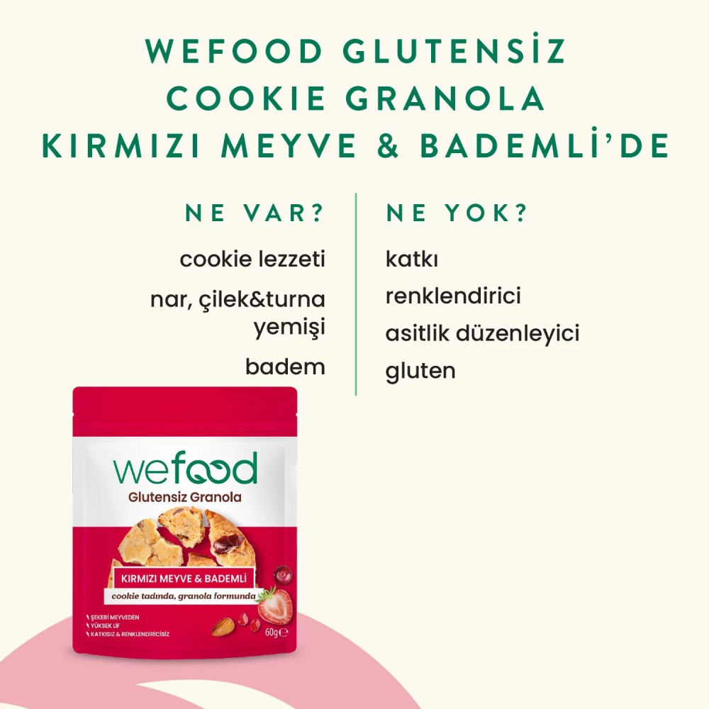 Nisa Organik Wefood Glutensiz Granola Bites Kırmızı Meyve ve Bademli 60gr Paket