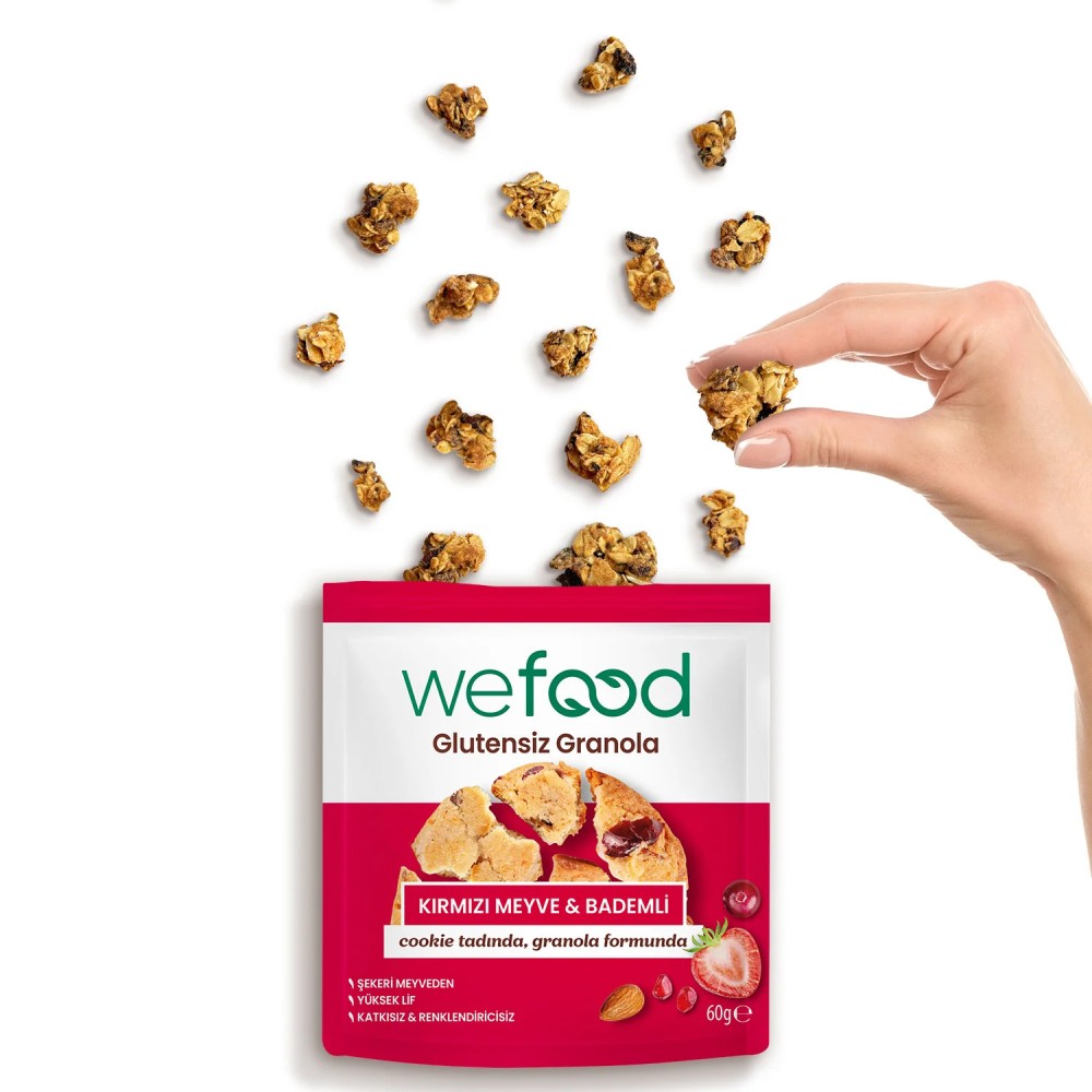 Nisa Organik Wefood Glutensiz Granola Bites Kırmızı Meyve ve Bademli 60gr Paket