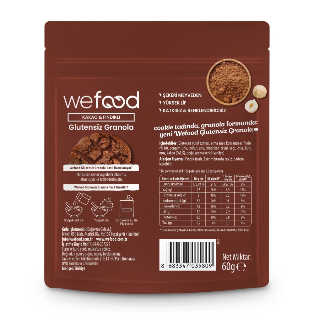 Wefood 60 GR Glutensiz Kakao ve Fındıklı Granola Bites Paketi
