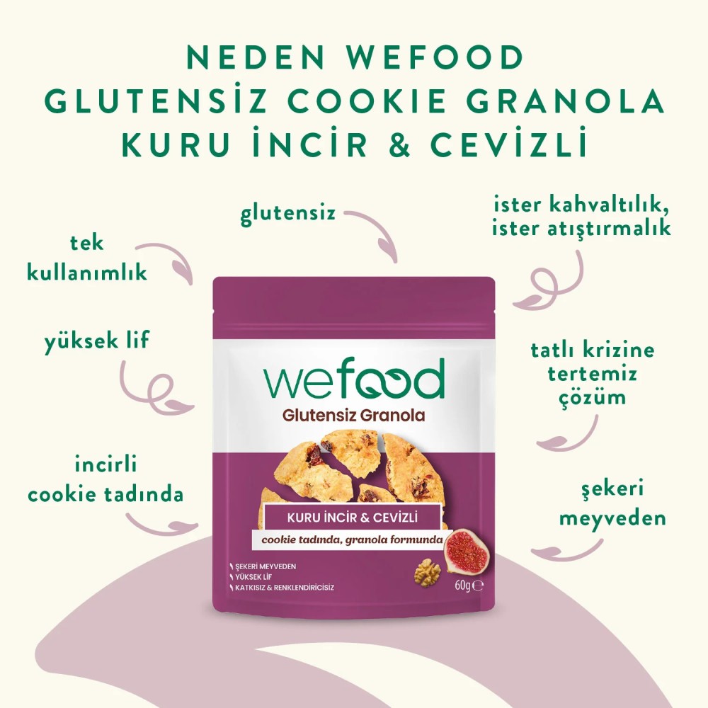 Nisa Organik Wefood Glutensiz Granola Bites Kuru İncir ve Cevizli 60gr Atıştırmalık Paket