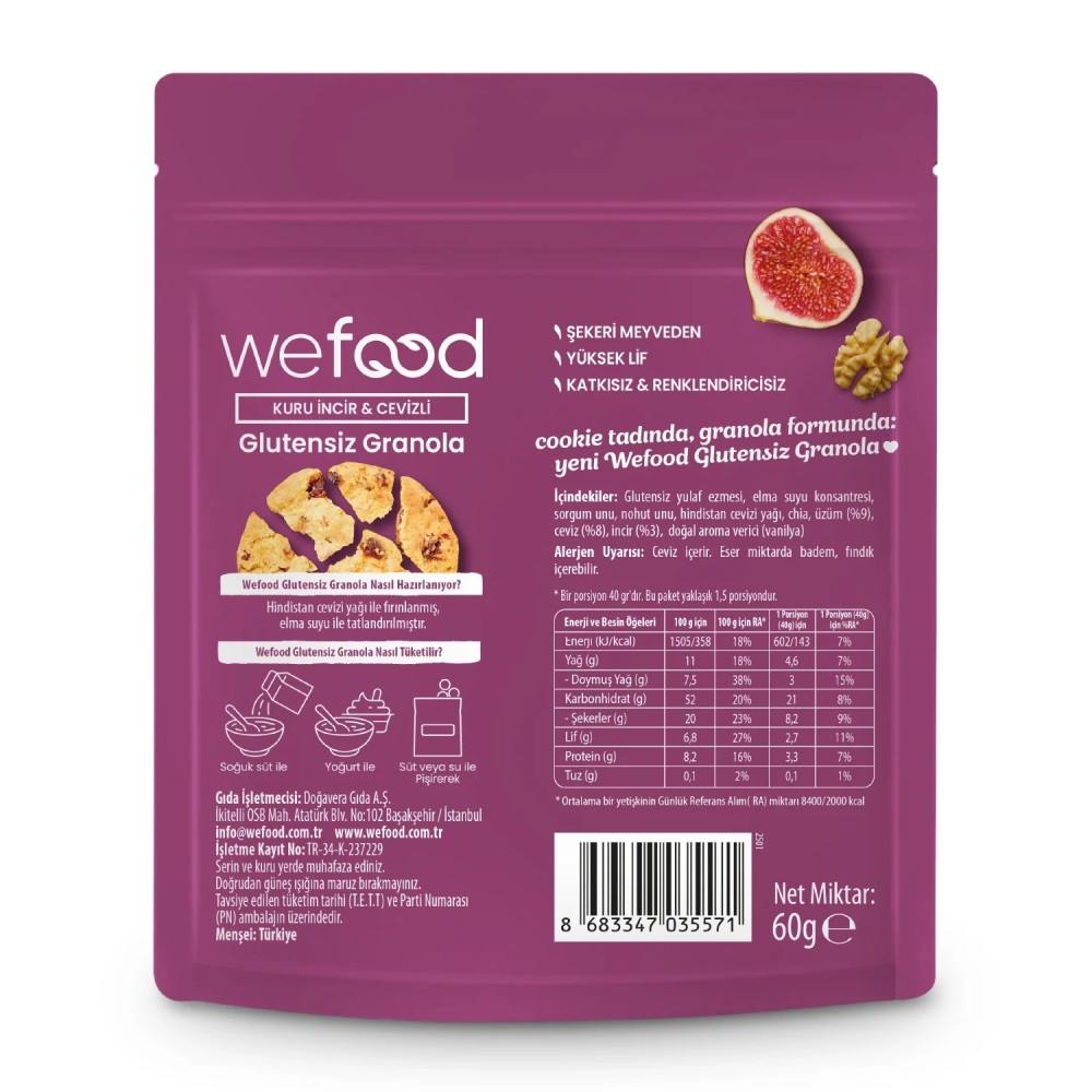 Nisa Organik Wefood Glutensiz Granola Bites Kuru İncir ve Cevizli 60gr Atıştırmalık Paket