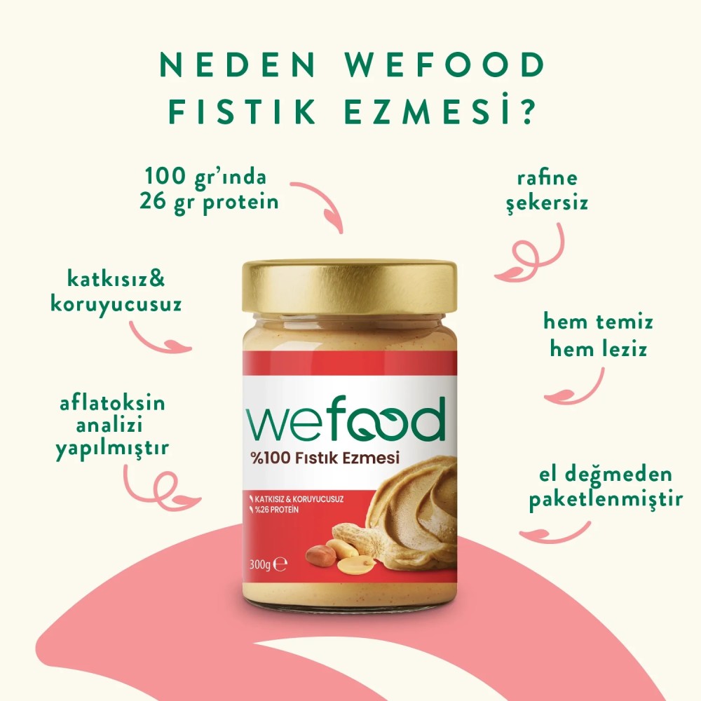Wefood 300 GR Şekersiz Sade %100 Fıstık Ezmesi Kavanozu Görseli