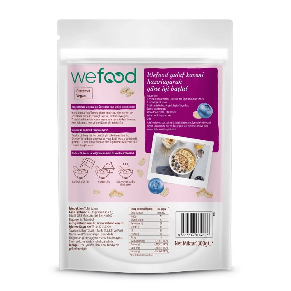 Nisa Organik Wefood İnce Öğütülmüş Glutensiz Yulaf Ezmesi 300gr Paket
