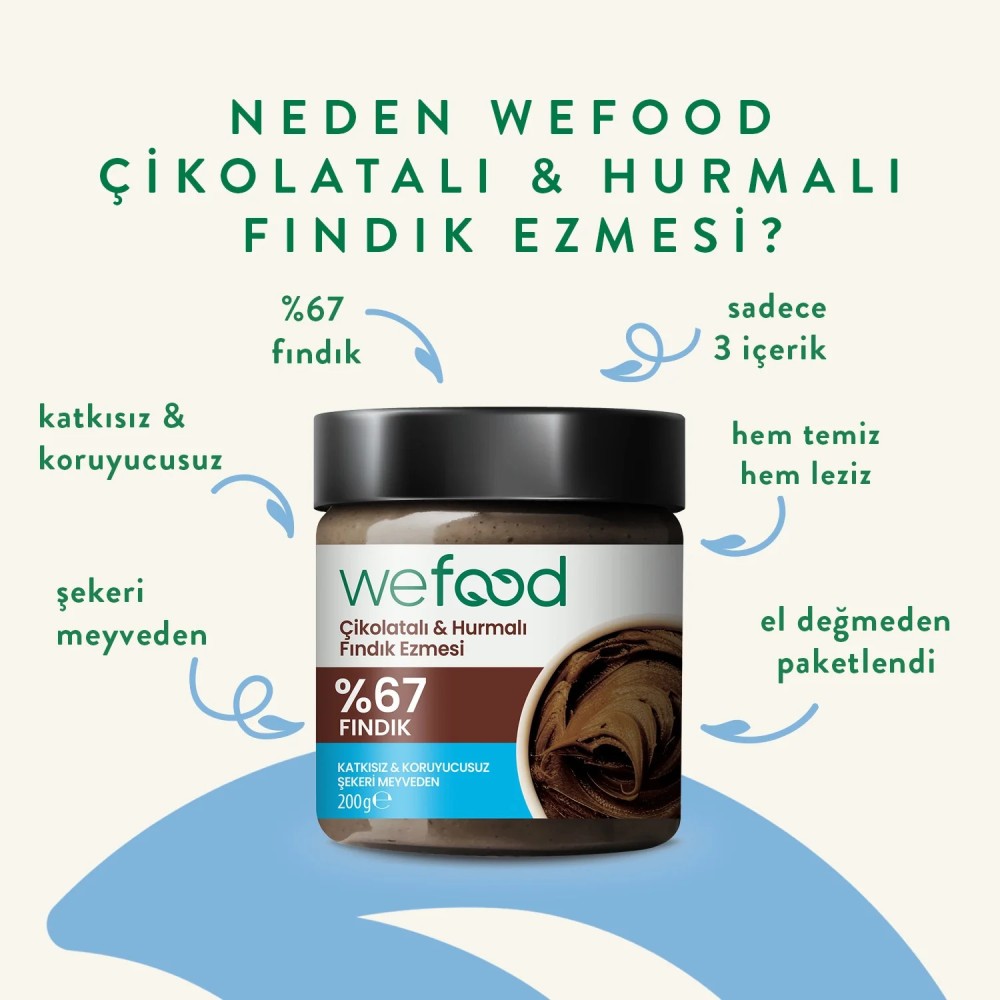 Wefood Çikolatalı Hurmalı Fındık Ezmesi 200 GR - Şekersiz & Katkısız